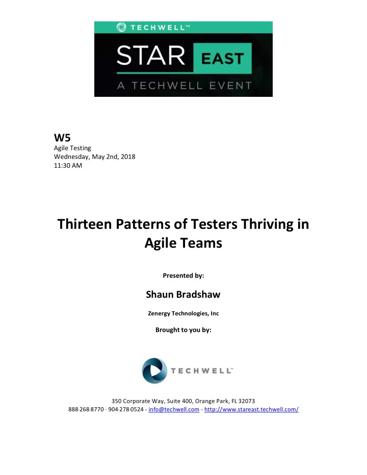 thirteen patterns of testers thriving in agile teams