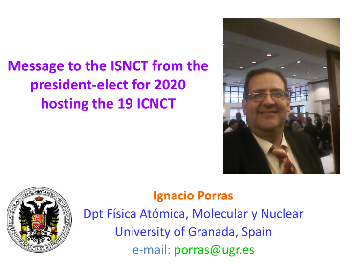 message to the isnct from the president elect for 2020