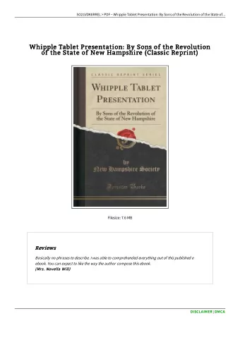 Whipple Tablet Presentation: By Sons of the Revolution  Whipple Tablet Presentation: By Sons of the