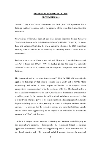 NEERG SEMINAR PRESENTATION  5 DECEMBER 2003  Section 311(1) of the Local Government Act 1919