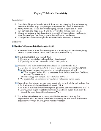 Coping With Lifes Uncertainty  Introduction 1. One of the things we heard a lot at St. Jude was