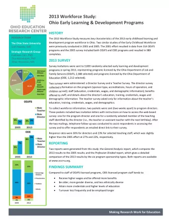 2013 Workforce Study: Ohio Early Learning &amp; Development Programs HISTORY RESEARCH TEAM The 2013