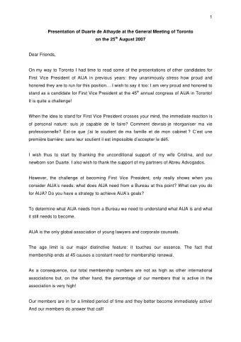 1  Presentation of Duarte de Athayde at the General Meeting of Toronto on the 25 th August 2007