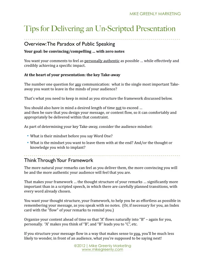 tips for delivering an un scripted presentation