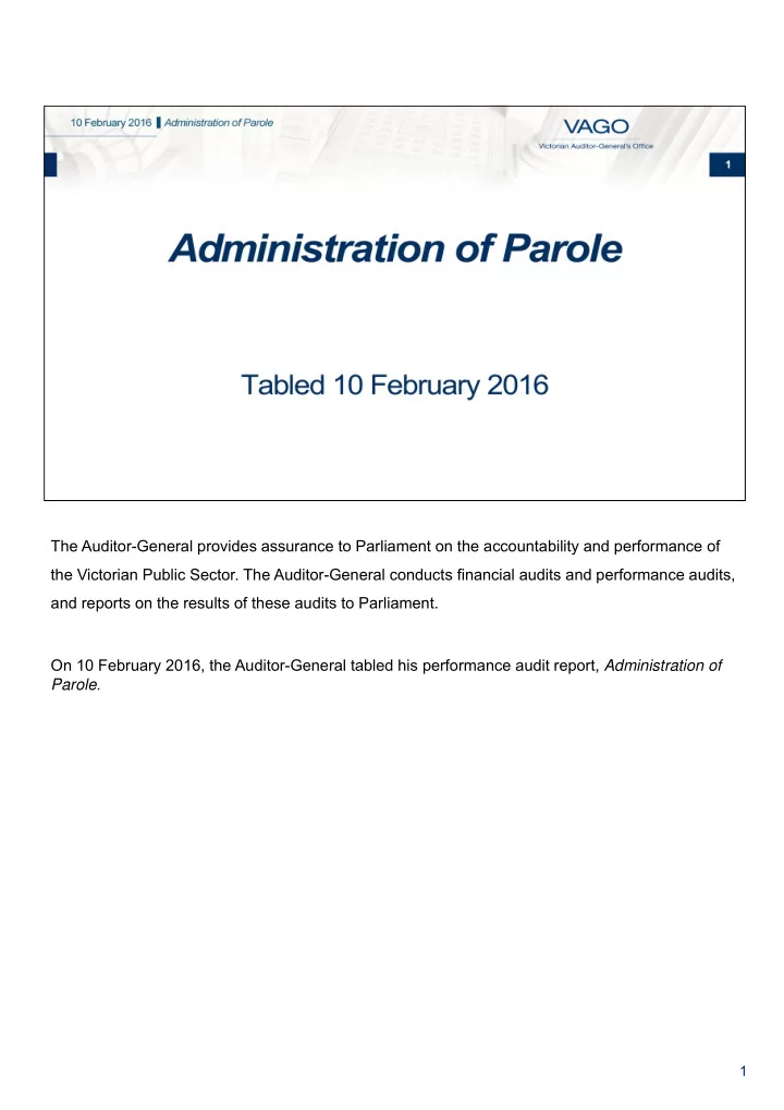 the auditor general provides assurance to parliament on