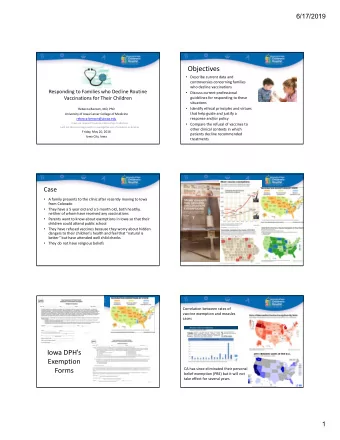 Objectives  Describe current data and  controversies concerning families  who decline