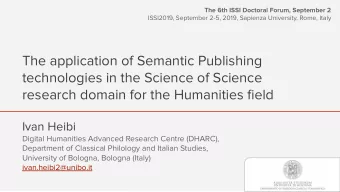 The application of Semantic Publishing  technologies in the Science of Science  research domain for