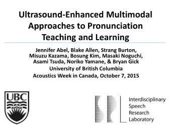 Approaches to Pronunciation  Teaching and Learning  Jennifer Abel, Blake Allen, Strang Burton,