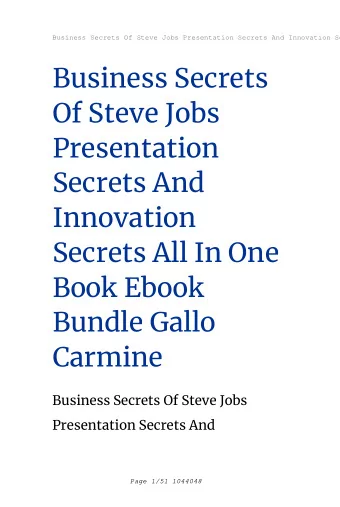 Business Secrets  Of Steve Jobs  Presentation  Secrets And  Innovation  Secrets All In One  Book