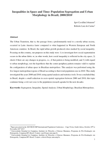 Inequalities in Space and Time: Population Segregation and Urban Morphology in Brazil, 2000/2010 1