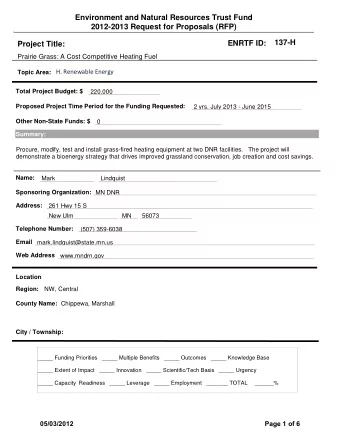 Environment and Natural Resources Trust Fund  2012-2013 Request for Proposals (RFP)  137-H  ENRTF