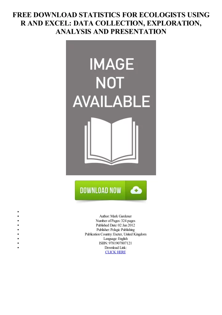 free download statistics for ecologists using r and excel