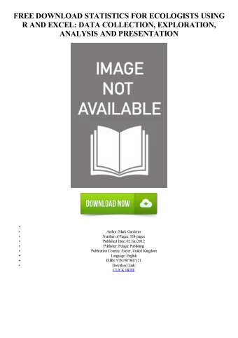 FREE DOWNLOAD STATISTICS FOR ECOLOGISTS USING  R AND EXCEL: DATA COLLECTION, EXPLORATION,  ANALYSIS