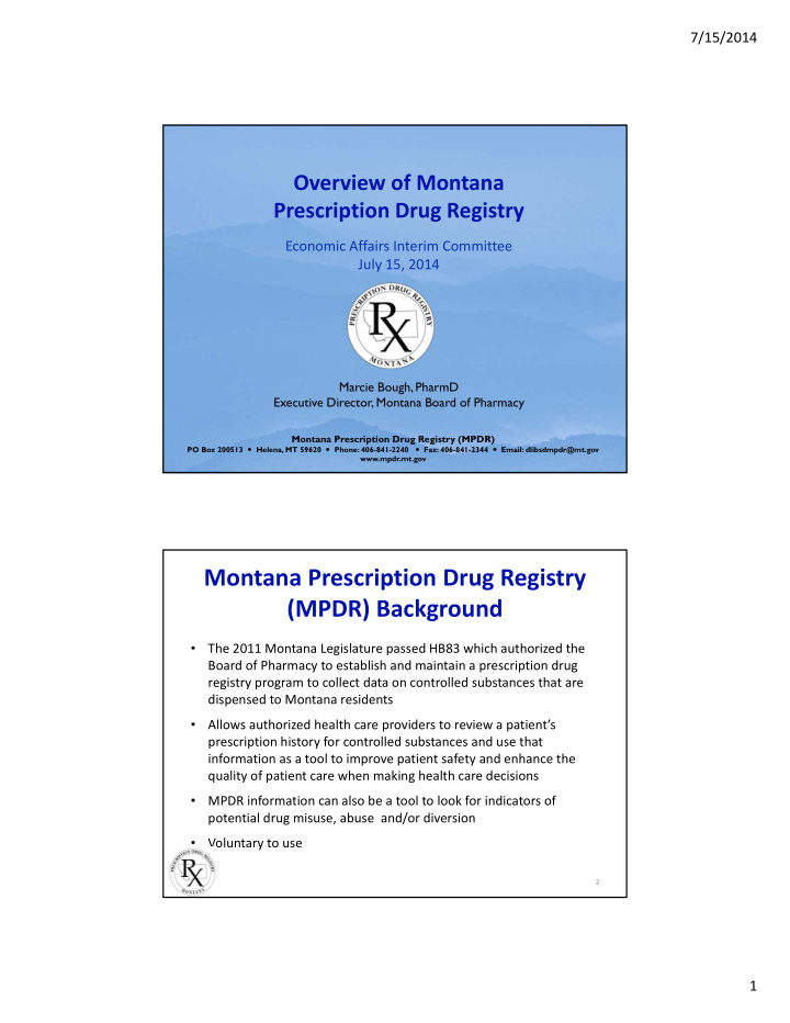 montana prescription drug registry mpdr background