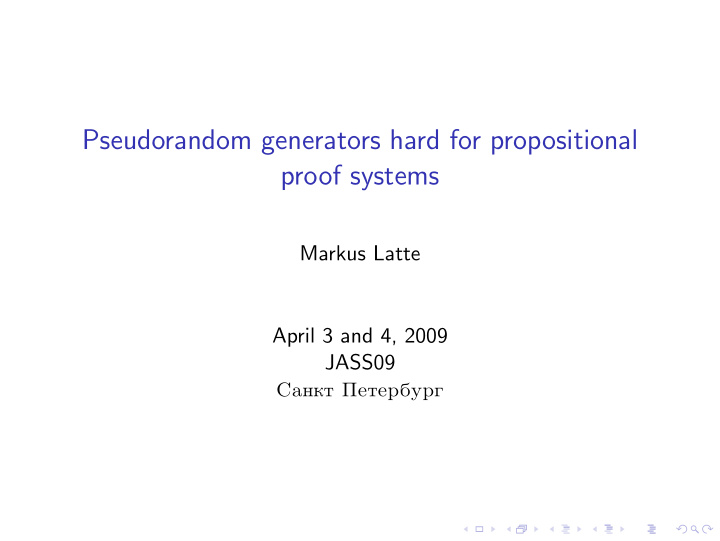 pseudorandom generators hard for propositional proof