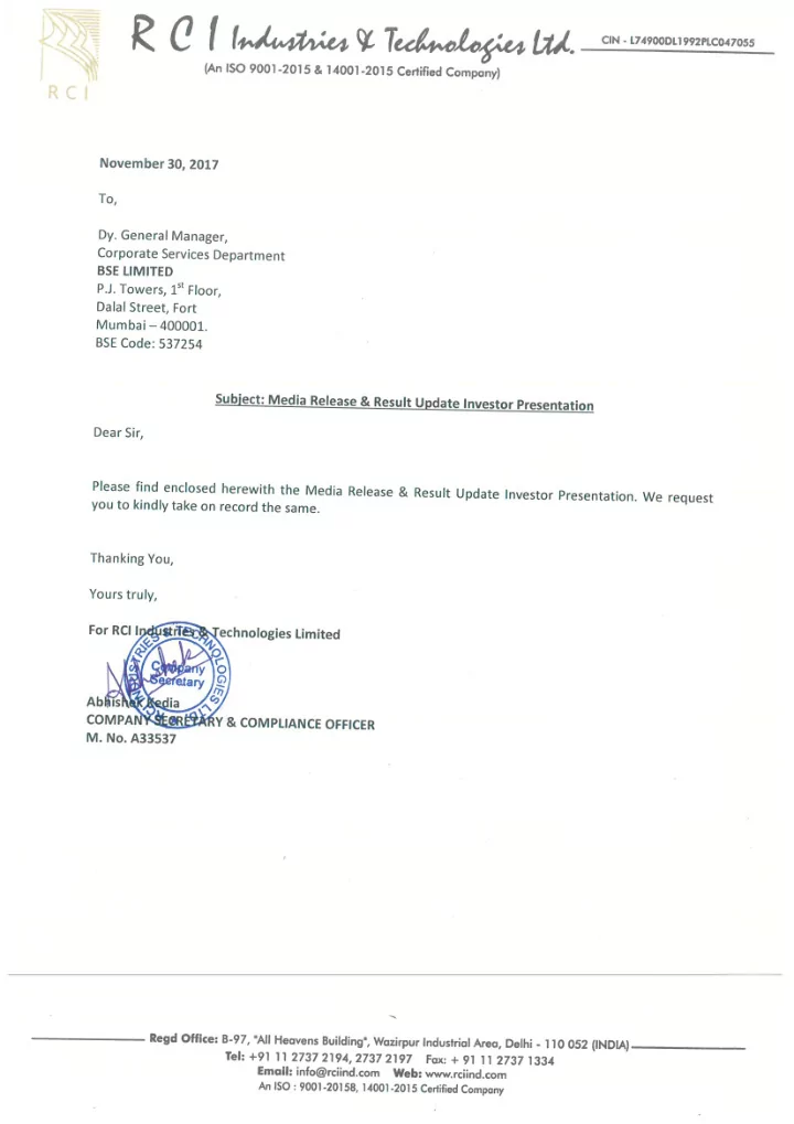 rci industries technologies limited