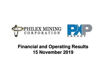 Financial and Operating Results  15 November 2019  9M 2019 Highlights  Approved ECC and DMPF for