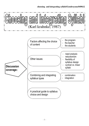 (Karl krahnke, 1987) - the program  Factors affecting the choice - the teacher  of content - the