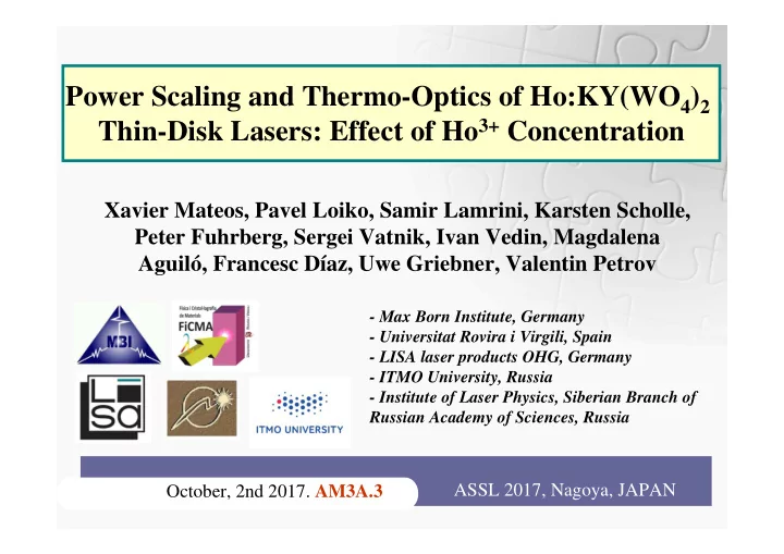 thin disk lasers effect of ho 3 concentration