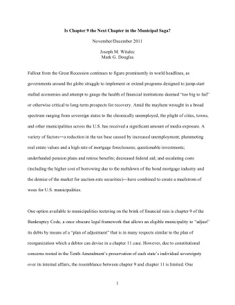 Is Chapter 9 the Next Chapter in the Municipal Saga?  November/December 2011  Joseph M. Witalec