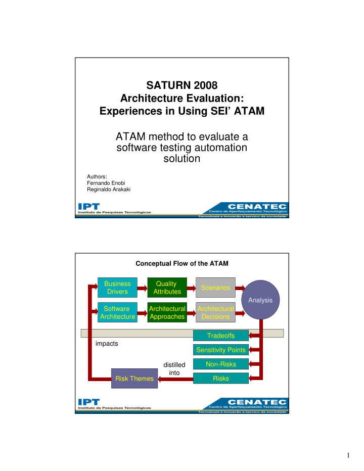 saturn 2008 architecture evaluation experiences in using