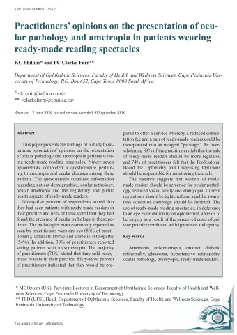 Practitioners opinions on the presentation of ocu-  lar pathology and ametropia in patients