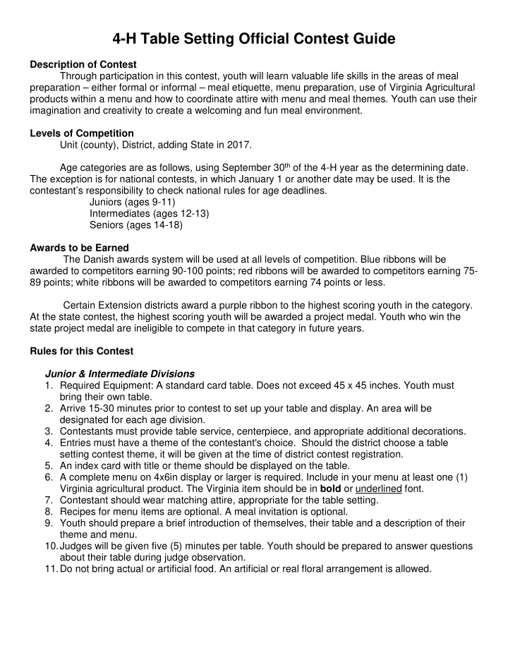 4 h table setting official contest guide