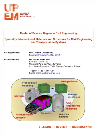 Master of Science Degree in Civil Engineering  Speciality: Mechanics of Materials and Structures