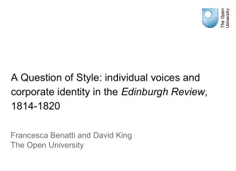 A Question of Style: individual voices and corporate identity in the Edinburgh Review ,  1814-1820