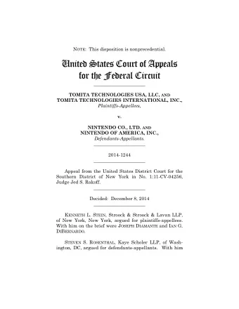 United States Court of Appeals  for the Federal Circuit  ______________________ TOMITA TECHNOLOGIES