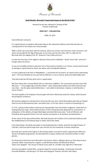 Small Wonder: Bermudas Supersized Impact on the World of Risk  Remarks by the Hon. Michael H.