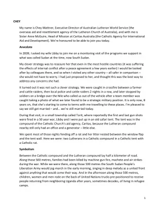 CHEY  My name is Chey Mattner, Executive Director of Australian Lutheran World Service (the