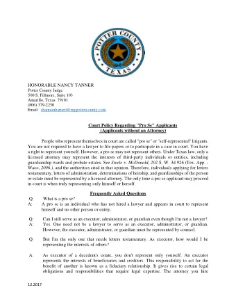 HONORABLE NANCY TANNER  Potter County Judge  500 S. Fillmore, Suite 103  Amarillo, Texas  79101