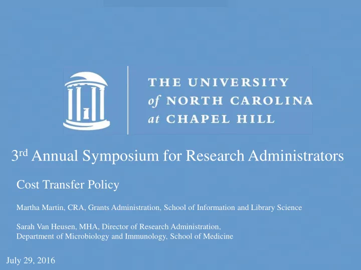 3 rd annual symposium for research administrators