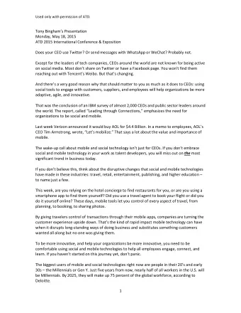 Used only with permission of ATD. Tony Binghams Presentation  Monday, May 18, 2015  ATD 2015