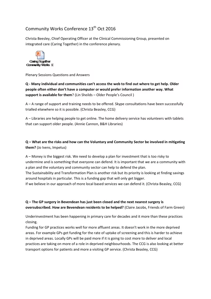 community works conference 13 th oct 2016