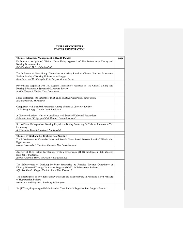 table of contents poster presentation theme education