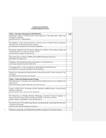 TABLE OF CONTENTS  POSTER PRESENTATION  Theme : Education, Management &amp; Health Policies  page