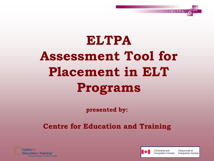 eltpa assessment tool for placement in elt programs