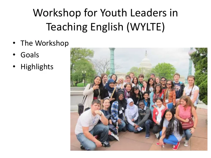 workshop for youth leaders in teaching english wylte