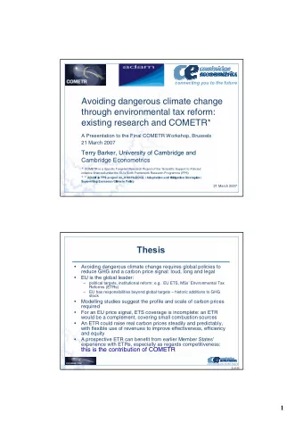 Avoiding dangerous climate change  through environmental tax reform:  existing research and COMETR*