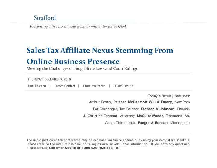 sales tax affiliate nexus stemming from sales tax