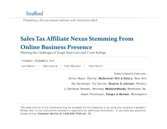 Sales Tax Affiliate Nexus Stemming From Sales Tax Affiliate Nexus Stemming From Online Business