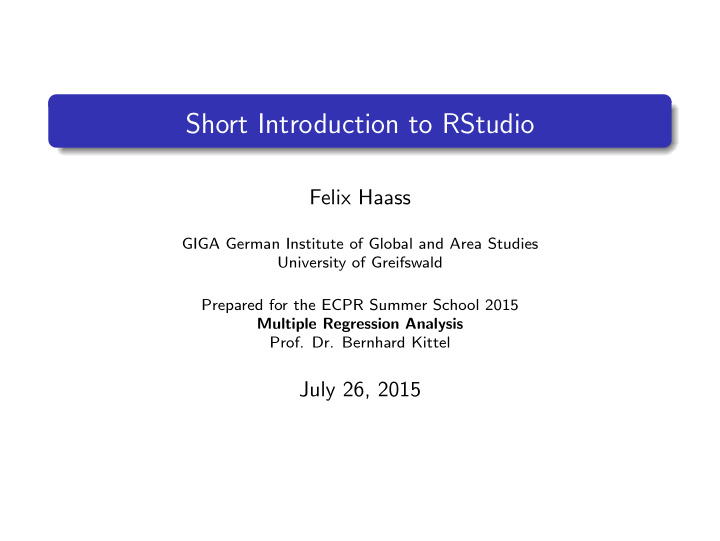 short introduction to rstudio