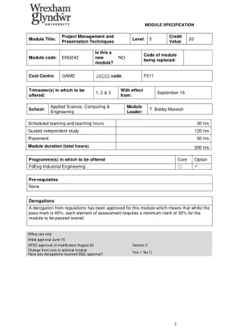1  MODULE SPECIFICATION  Module Aims  The module aims to deliver knowledge of the essential