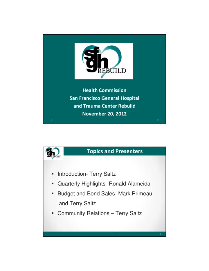 topics and presenters