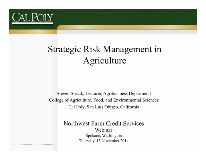 strategic risk management in agriculture
