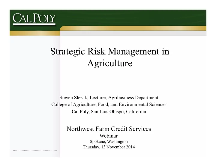 strategic risk management in agriculture