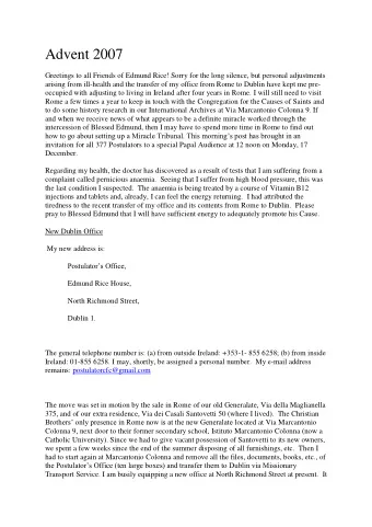 Advent 2007  Greetings to all Friends of Edmund Rice! Sorry for the long silence, but personal