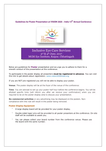 Inclusive Eye Care Services All 3 rd &amp; 4 th June, 2017 4 &amp; 5 June, 2016  MGM Eye Institute,